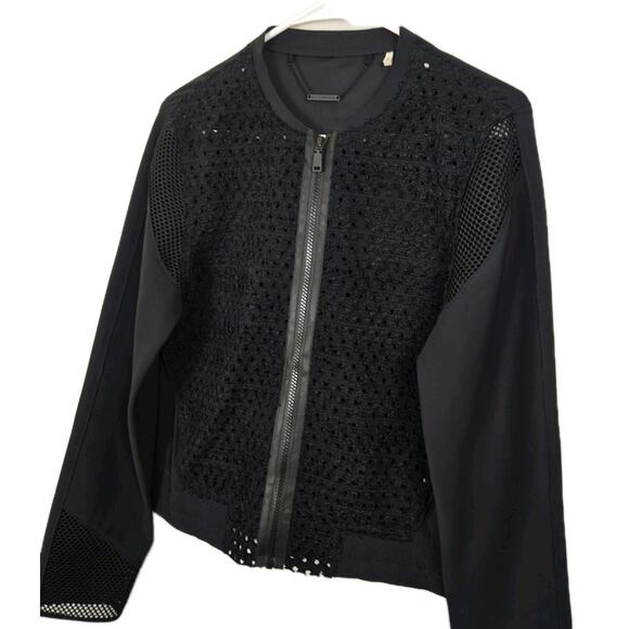 Elie Tahari Black Mesh Front & Trim Zip Front Blazer Moto Grunge Punk MEDIUM - Picture 1 of 12
